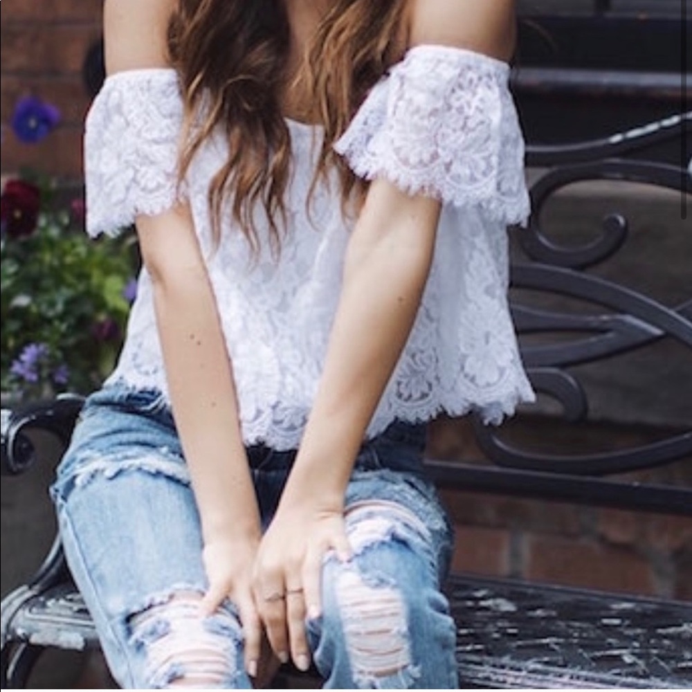 Show Me You Mumu White Lace Top Small